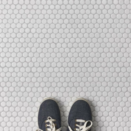 Outlet π€© Merola Tile Hudson Penny Round Crystalline White 12" X 12.63" Porcelain Mosaic Tile 𧨠- Image 8