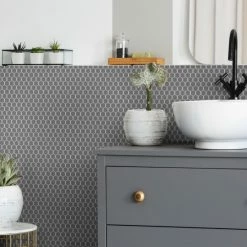 Flash Sale 🧨 Merola Tile Metro Hex 11.75" X 10.25" Glossy Grey Porcelain Mosaic Tile 🔔