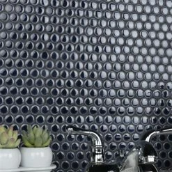Best reviews of 👍 Merola Tile Hudson Penny Round Noir 12" X 12.63" Porcelain Mosaic Tile 👏