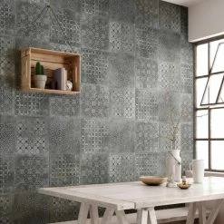 Brand new 😉 Merola Tile Antigua Deco Graphite 12-7/8" X 12-7/8" Porcelain Floor And Wall Tile - Case (9 Tiles) 🎁