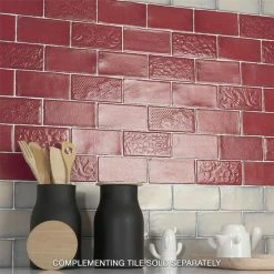 Best Pirce 😀 Merola Tile Antic Special Red Moon 3" X 6" Ceramic Wall Subway Tile ✨
