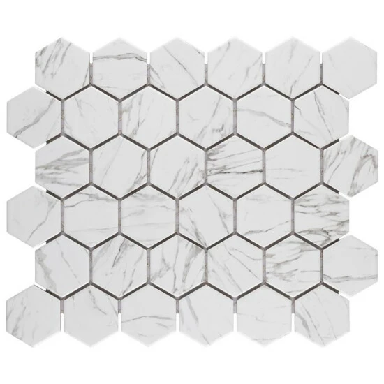 Discount π₯ Merola Tile Flo 2" Hex White 11"x12 .5" Porcelain Mosaic 𧨠- Image 2