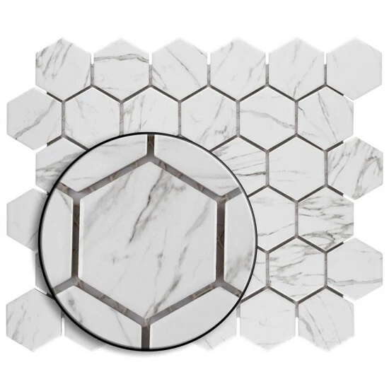 Discount π₯ Merola Tile Flo 2" Hex White 11"x12 .5" Porcelain Mosaic 𧨠- Image 3