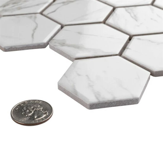 Discount π₯ Merola Tile Flo 2" Hex White 11"x12 .5" Porcelain Mosaic 𧨠- Image 5