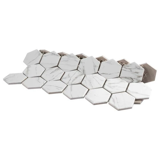Discount π₯ Merola Tile Flo 2" Hex White 11"x12 .5" Porcelain Mosaic 𧨠- Image 7