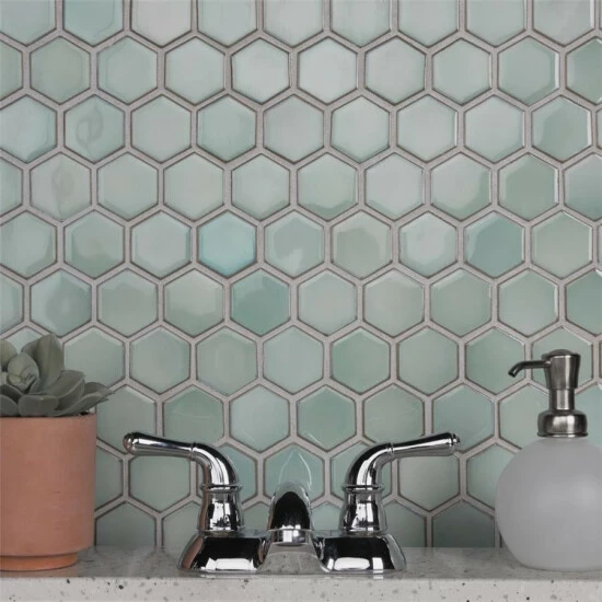 Deals π Merola Tile Hudson 2" Due Hex Mint Green 12.50" X 11.25" Porcelain Mosaic β